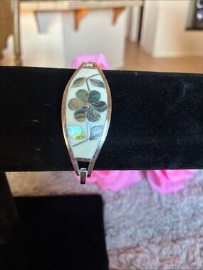 Vintage Mexican Alpaca Bracelet with Abalone Inlay